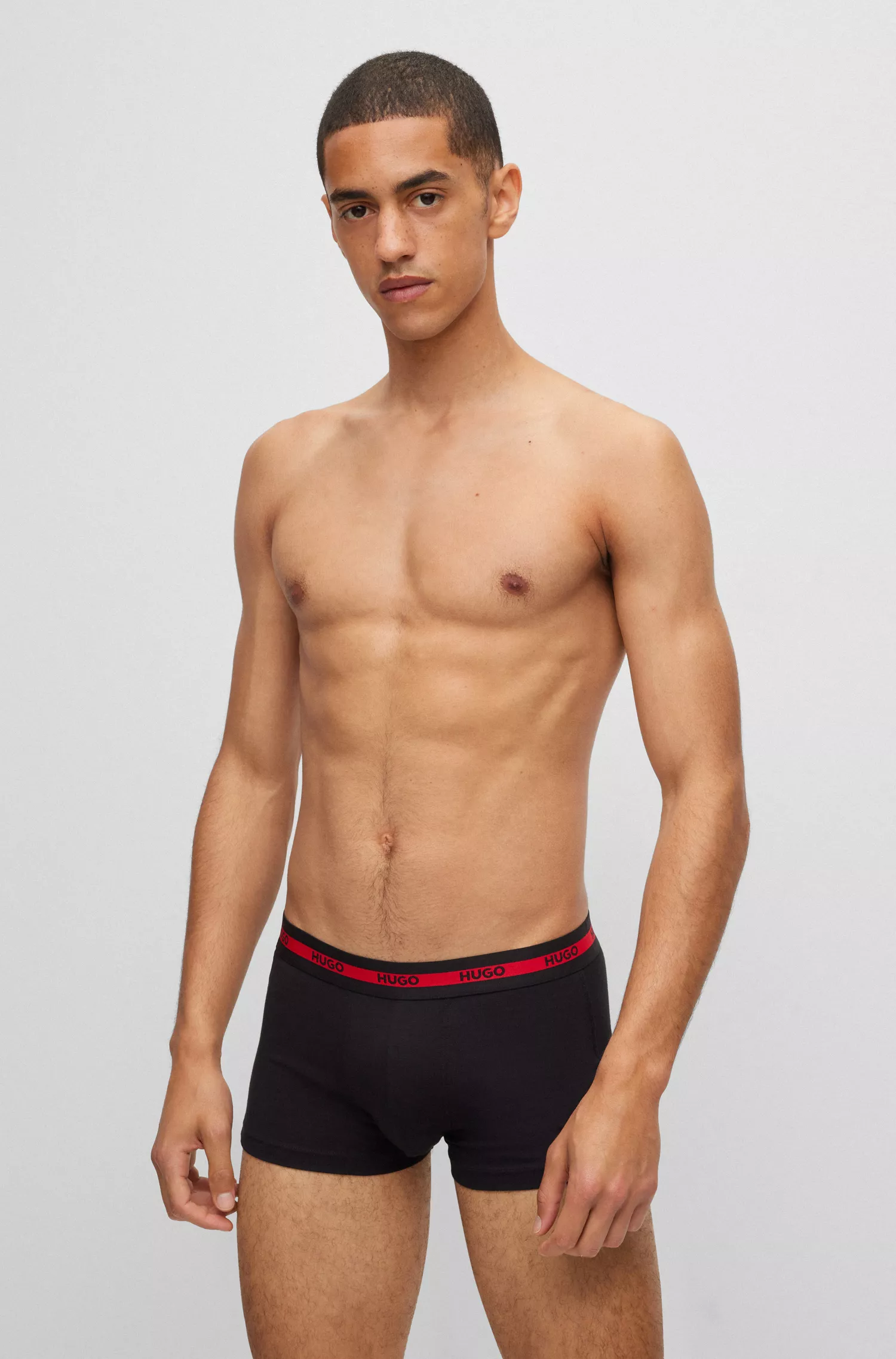 HUGO Vermelho - Pacote com três cuecas boxer de algodão elástico com cós com o logotipo.