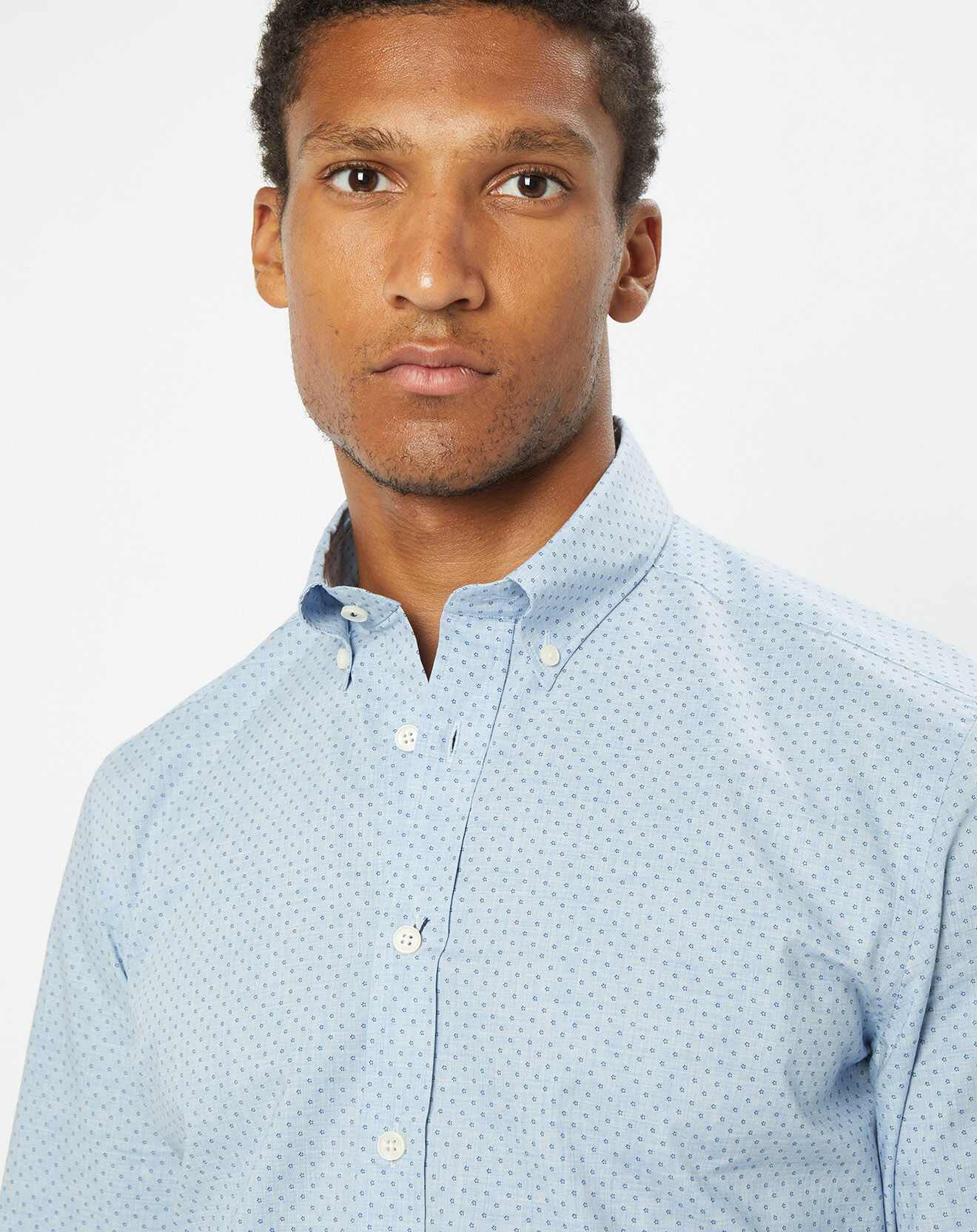 Hackett London Chemise Slim Fit en Popeline imprimée floral bleu ciel