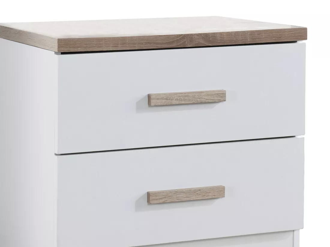 Table de chevet avec 2 tiroirs - Blanc et naturel - SKAIDO