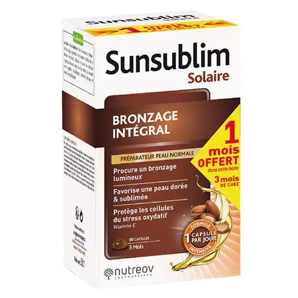 Protetor solar Nutreov Physcience Sunsublim para bronzeamento total, 90 cápsulas.
