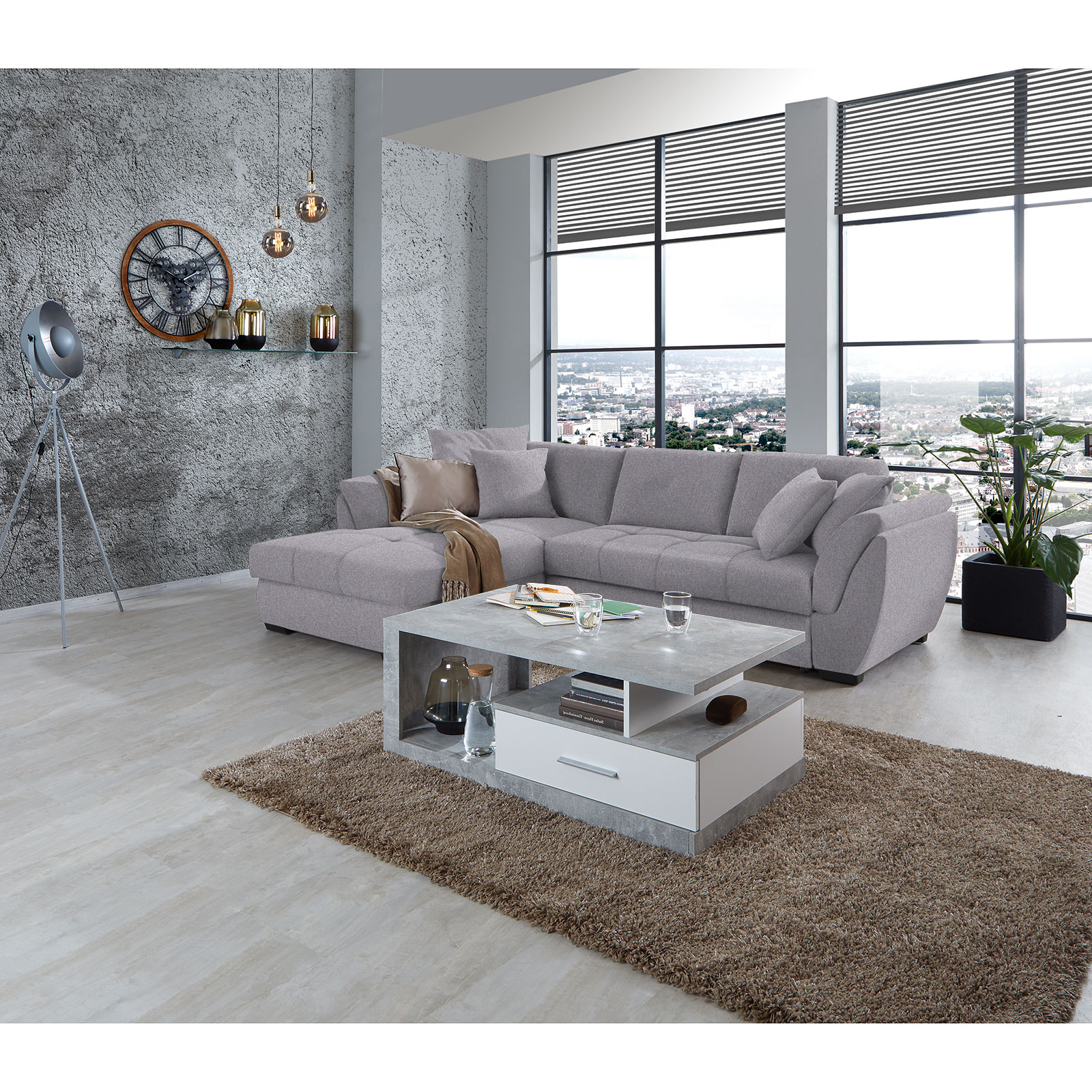 Ecksofa - grau - Liegefunktion - Recamiere links