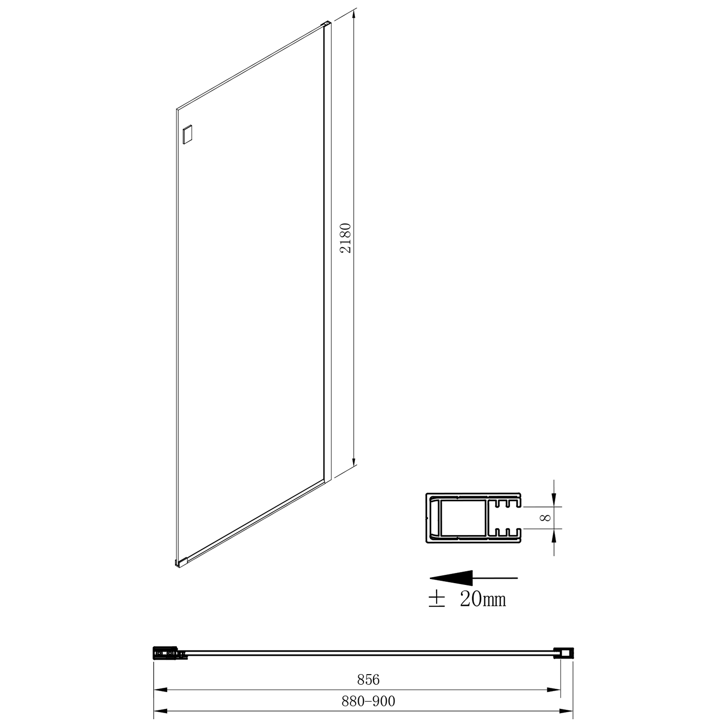 Gelco Volcano douche zijwand 90cm helderglas