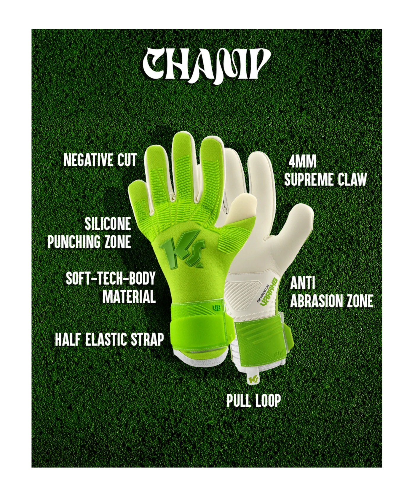 KEEPERsport Varan8 Champ NC Raw Impact TW-Handschuhe Grün Weiss F555