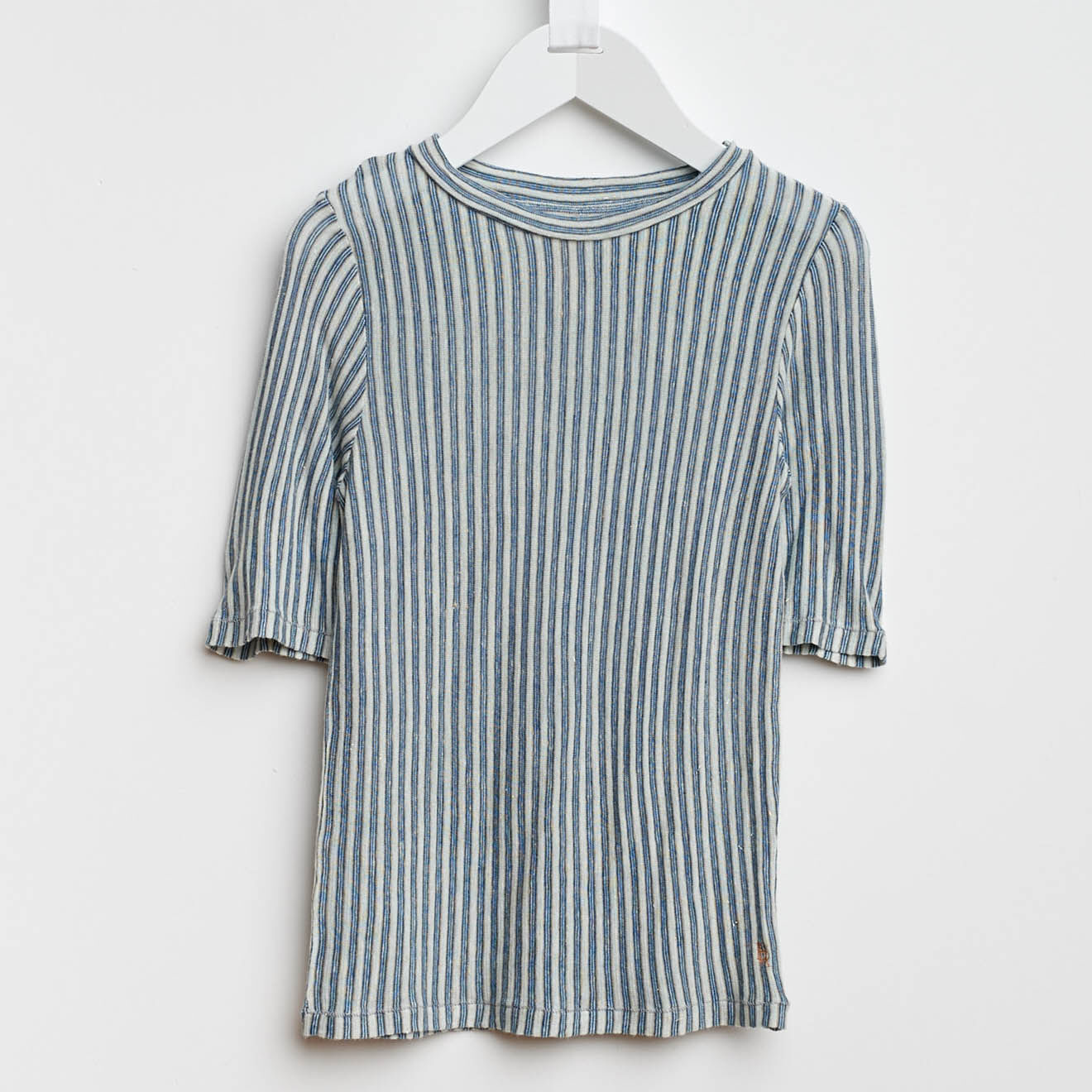 Bellerose T-Shirt Camel en Coton & Lin mélangé rayé gris/blanc