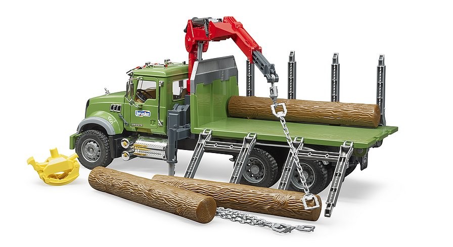 Bruder - MACK Granite Timber lastbil med læssekran og 3 kufferter (02824)