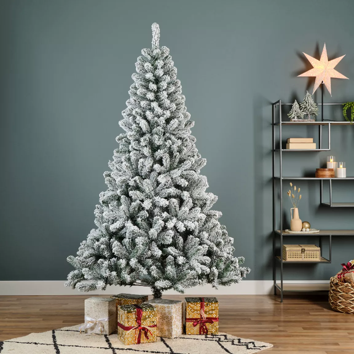 Sapin de Noël artificiel lumineux 200 LED H150 cm King Vert enneigé
