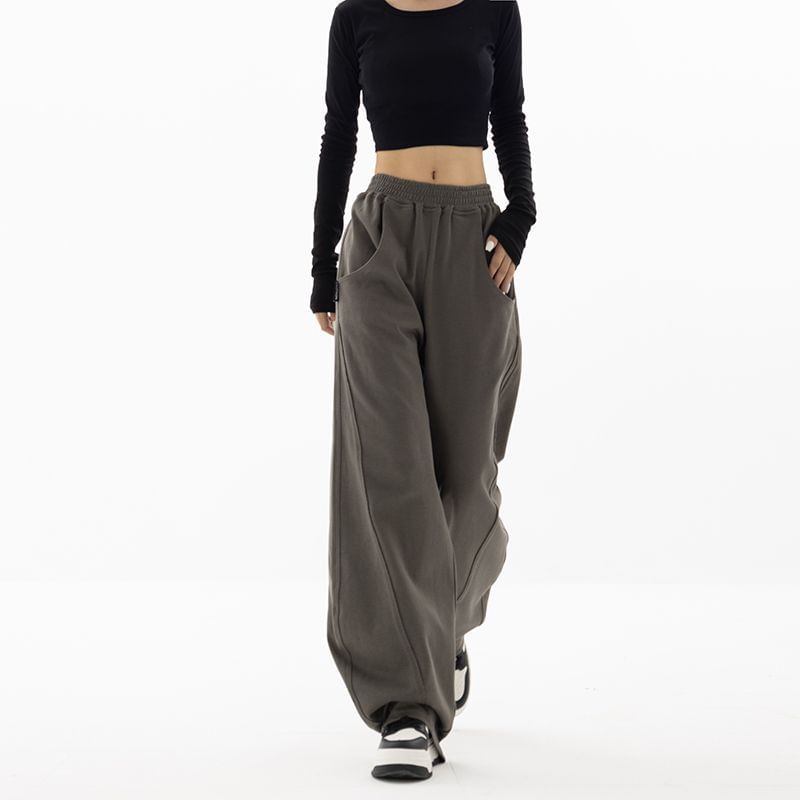 Rustie - Elastische taille, effen, wijde joggingbroek