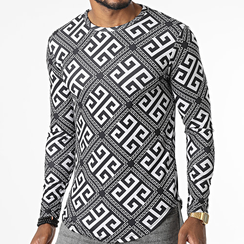 Tee Shirt Manches Longues Oversize D7112 Blanc Noir Renaissance