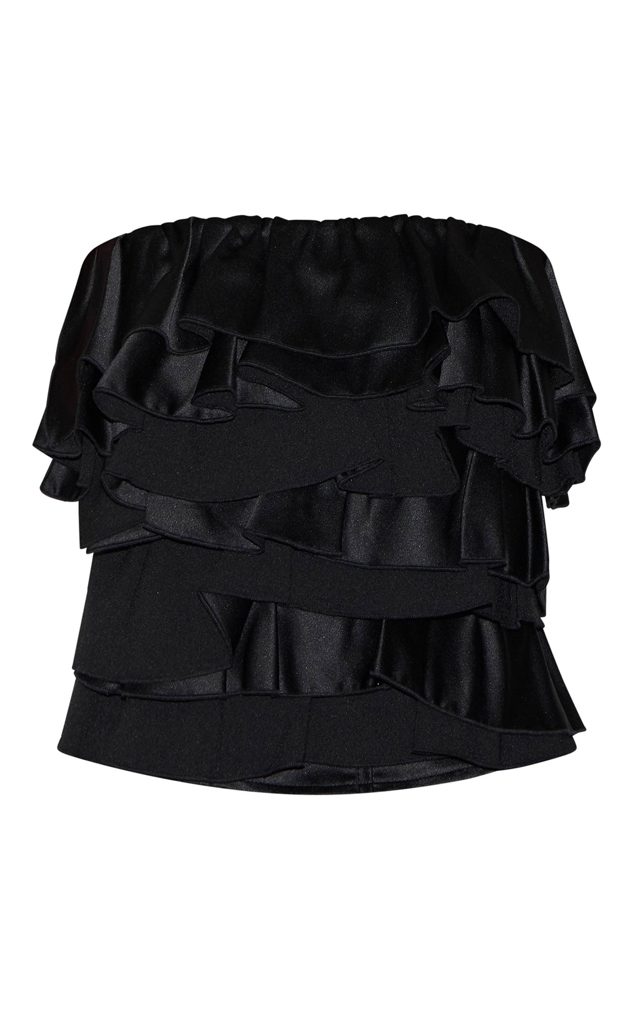 Noir Bandeau À Volants En Satin
