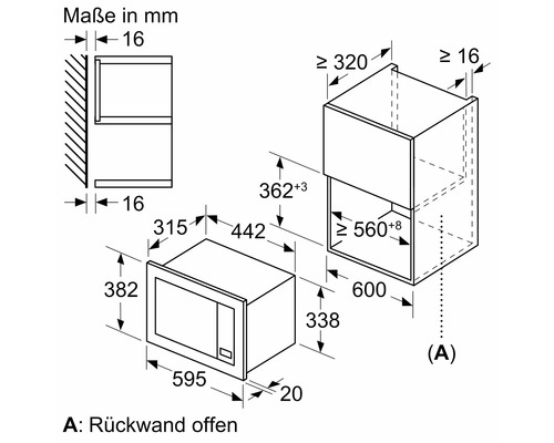Inbouwmagnetron Bosch BFL623MB3 BxHxD 59,5 x 38,2 x 33,5 cm
