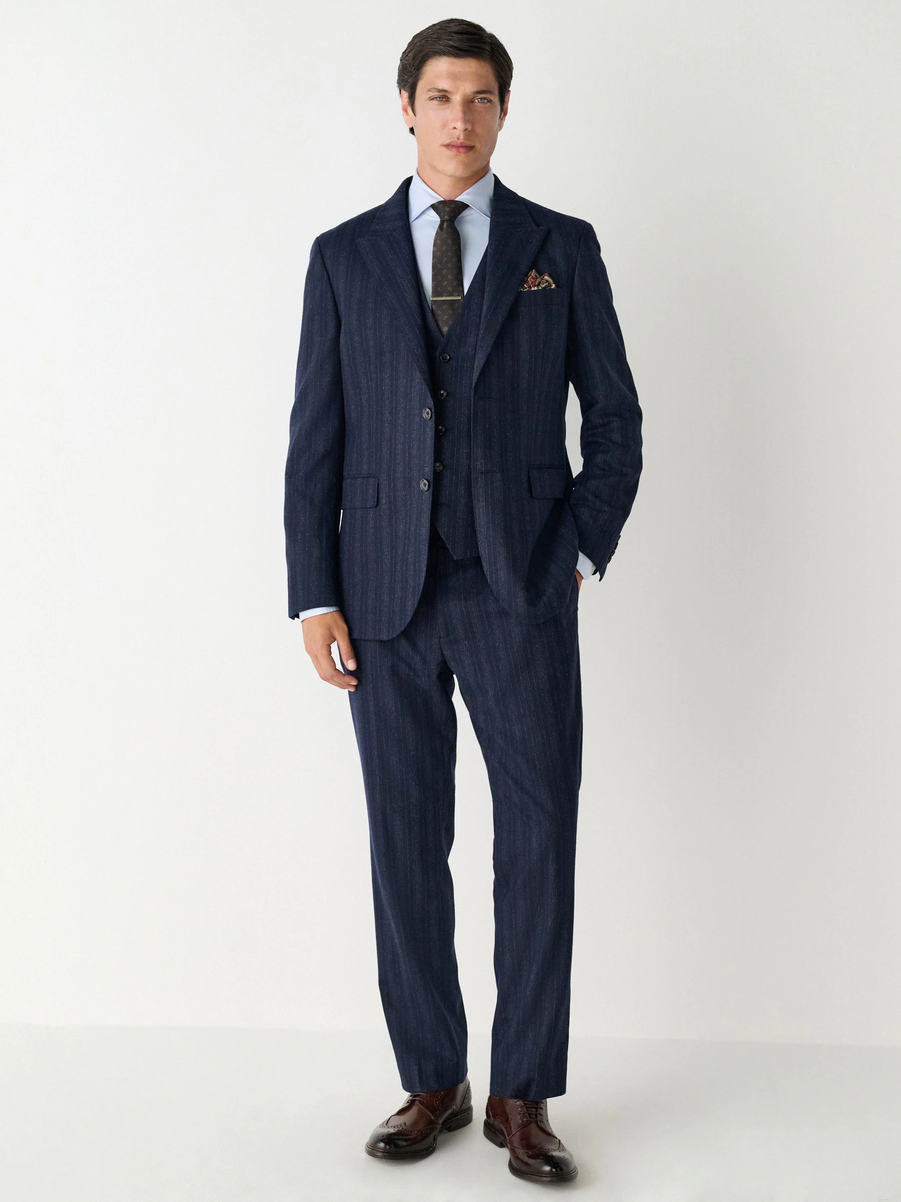Donkerblauw - Striped Wool Blend Suit Waistcoat