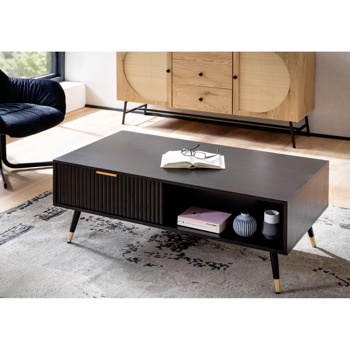 Couchtisch Saint-Gaudens Eiche,gold,kupfer,schwarz