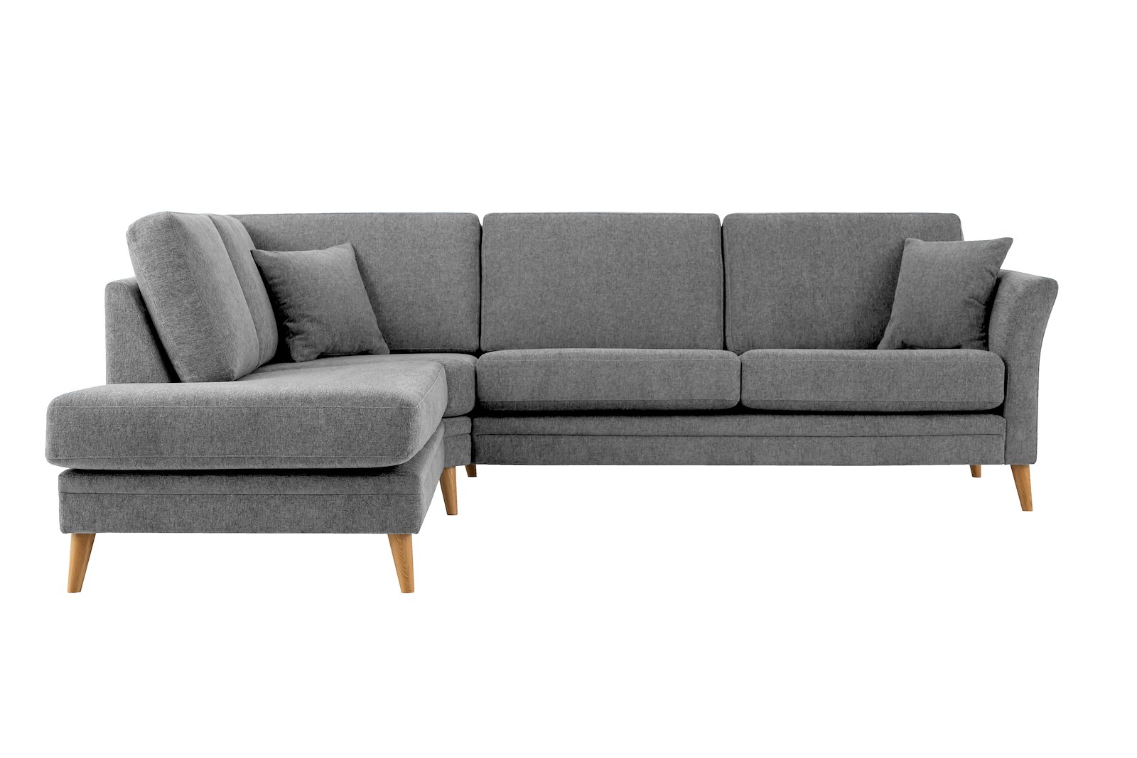 Eden hjørnesofa 2,5-seter med åpen ende venstre. Tekstil Thor 3 Grey med ben i eik natur (15137).