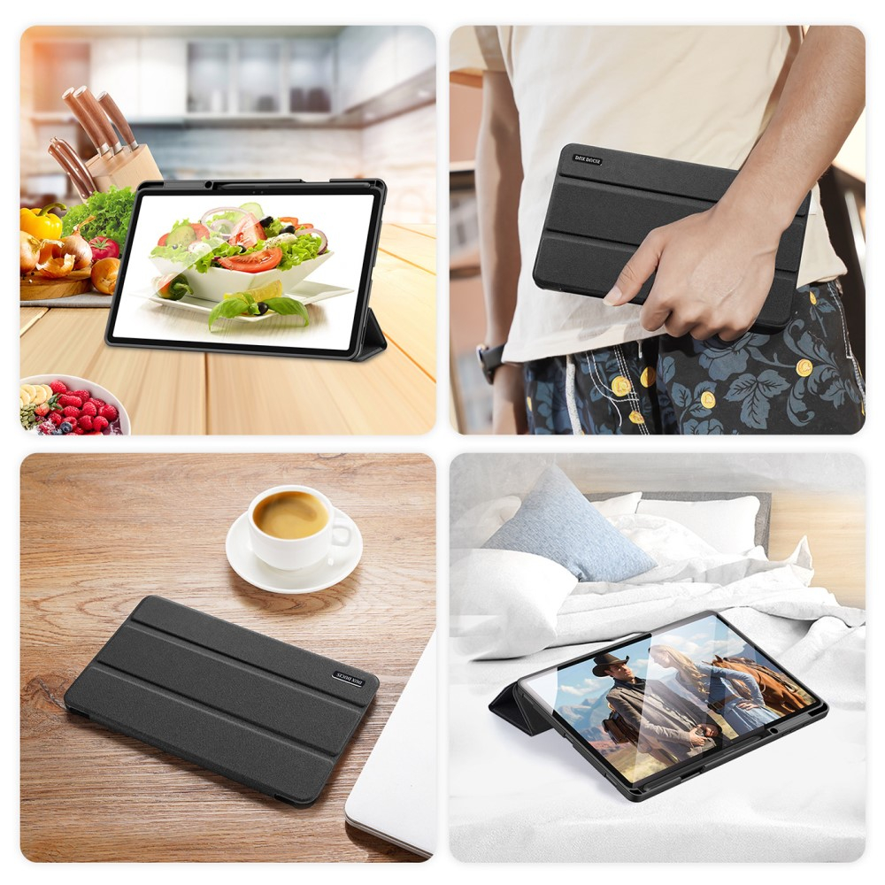 Samsung Galaxy Tab S8  Plus / Tab S7 FE 5G / Tab S7  Plus Tasche Smart Cover Hülle Stoff Design mit S-Pen Halterung - Schwarz