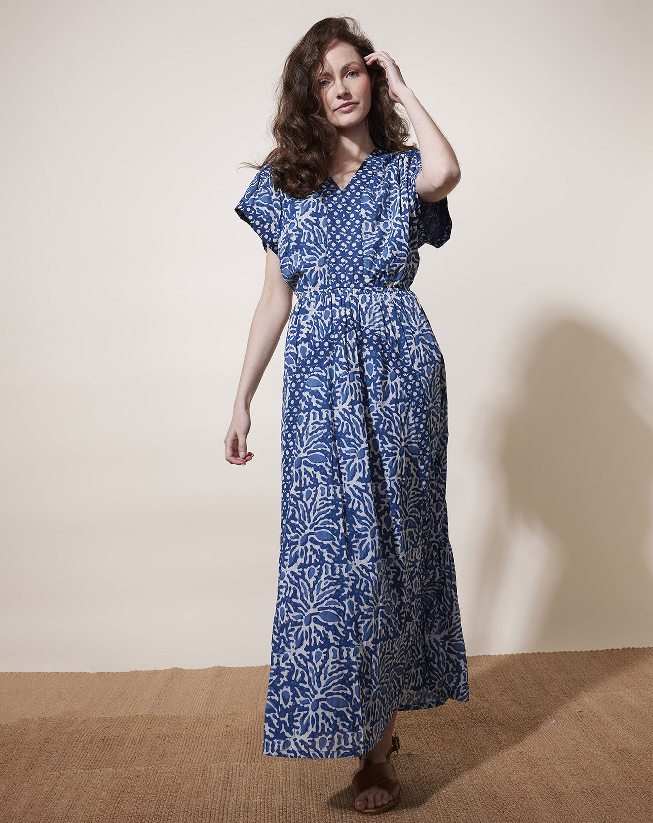 Louizon Robe longue 100% Coton Bio Dishka imprimée bleue