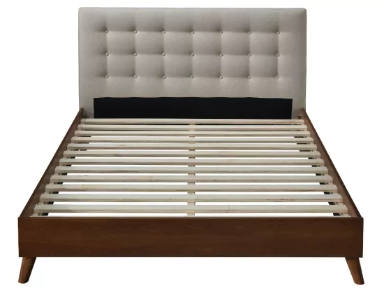 Lit 180 x 200 cm avec tête de lit capitonnée - Tissu - Beige - FRANCESCO