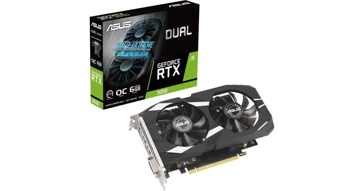 ASUSDual GeForce RTX 3050 OC Edition 6GB GDDR6 grafische kaart  (1x DisplayPort, 1x HDMI 2.1, 1x DVI-D)