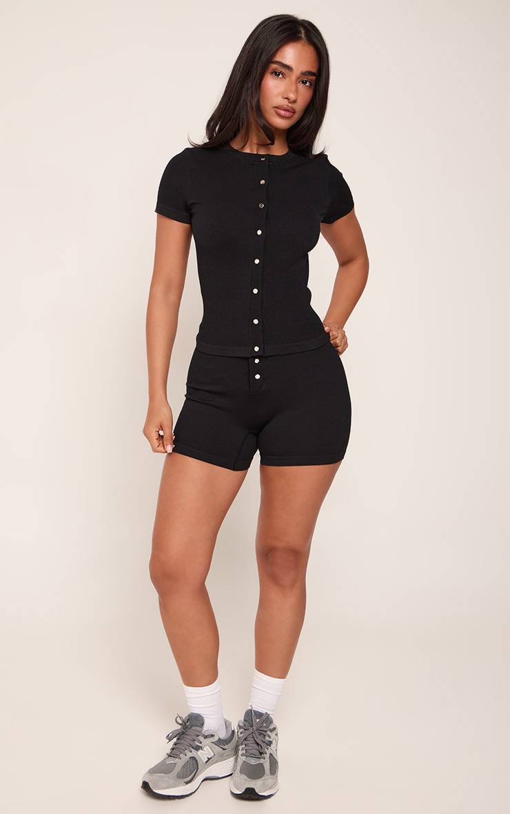 Noir Short Côtelé Contour À Boutons-pression Petite - Ensemble Coordonné