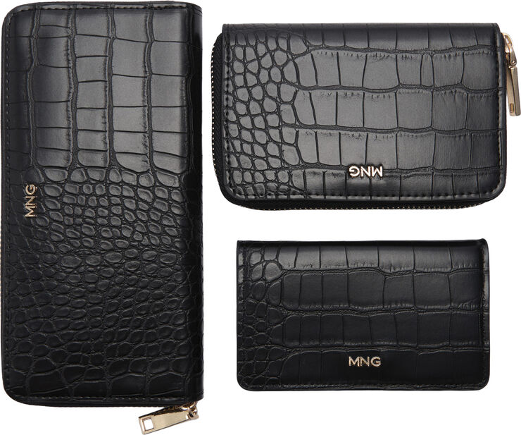 MANGO Crocodile-effect purse Black