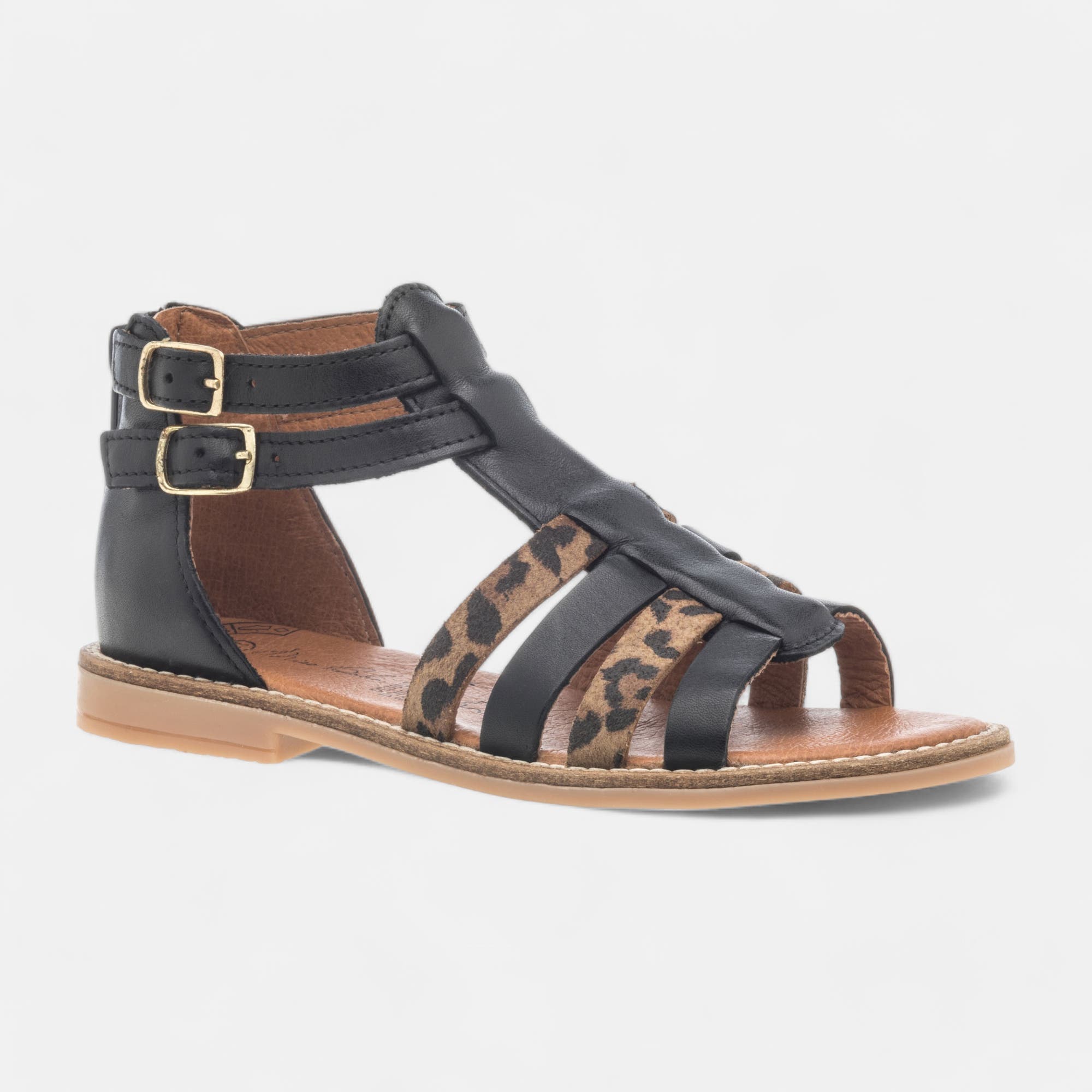 Nu-pieds Fille en cuir noir