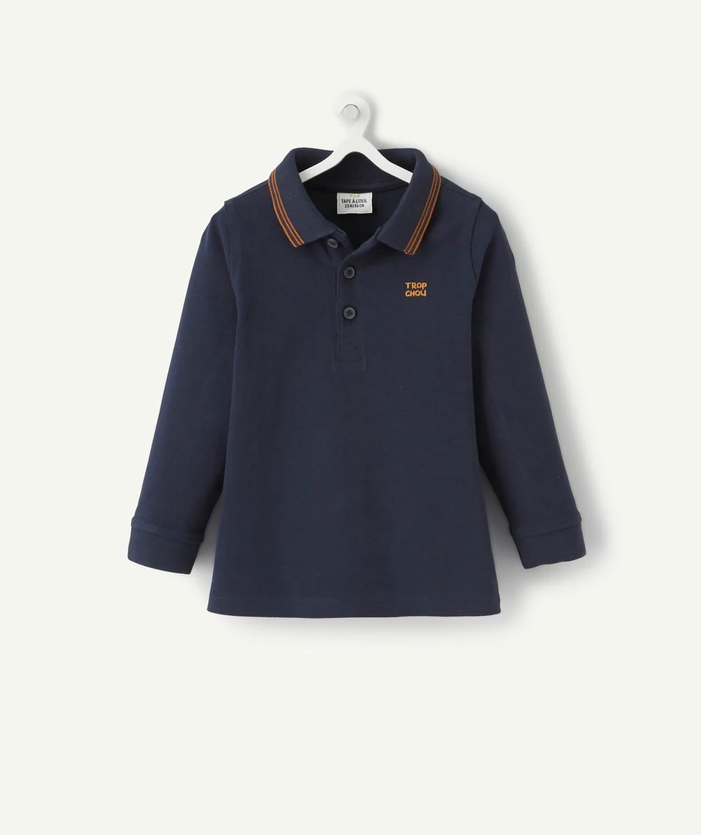 POLO BLEU MARINE EN COTON PIQUÉ AVEC MESSAGE BÉBÉ GARÇON