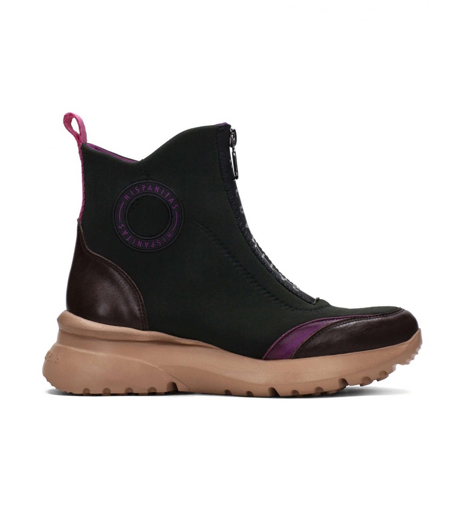 Botas de cano curto Hispanitas em couro polinésio, pretas