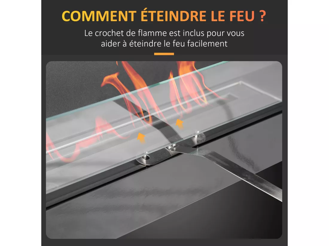 Cheminée bioéthanol murale design contemporain - réservoir 2,8 L couverture 30 m² - pare-feu verre trempé, kit fixation inclus - dim. 102L x 16l x 43H cm
