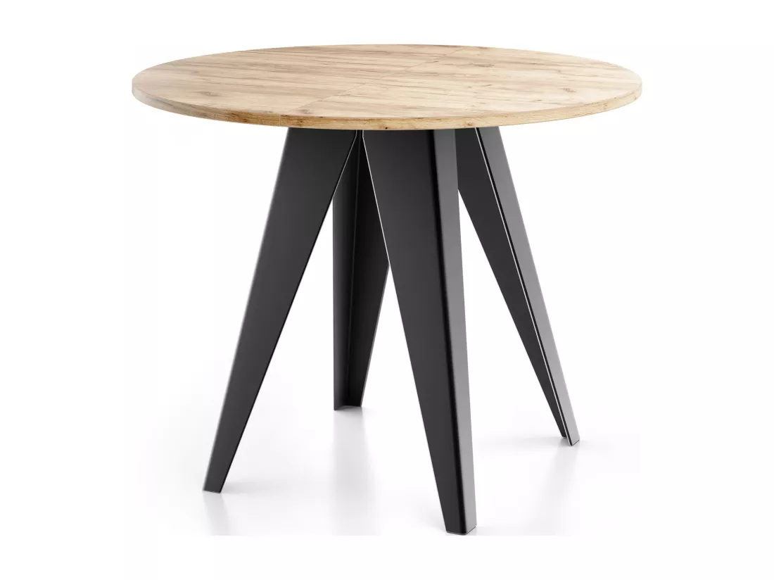 Table De Salle à Manger Ronde De Style Industriel - Moderne - Extensible De 100 Cm à 140 Cm - Pieds Métalliques Noirs - Compact Pour Petite Cuisine Ou Salon - Chêne