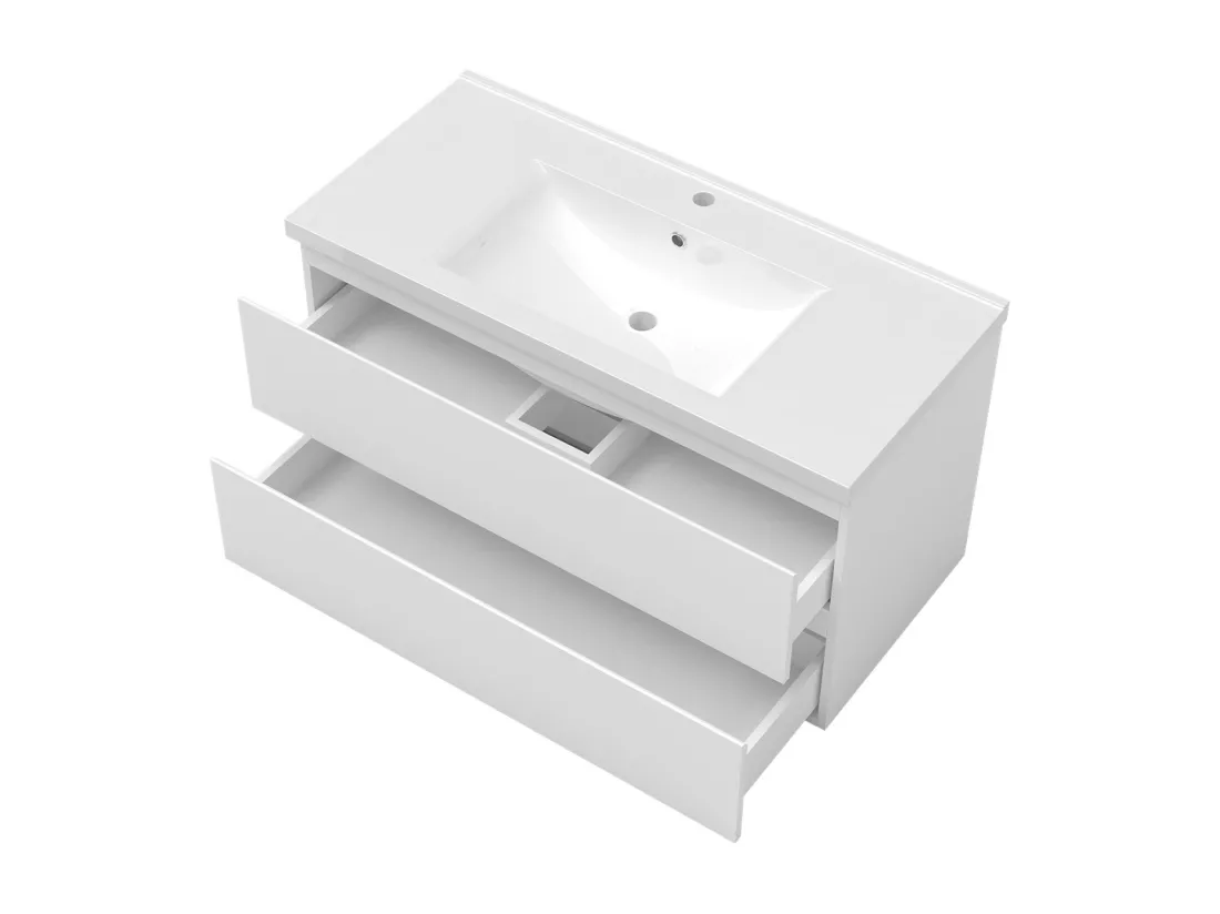 Ensemble meuble Salle de Bain 100cm avec colonne et miroir lumineux 3 couleurs blanc