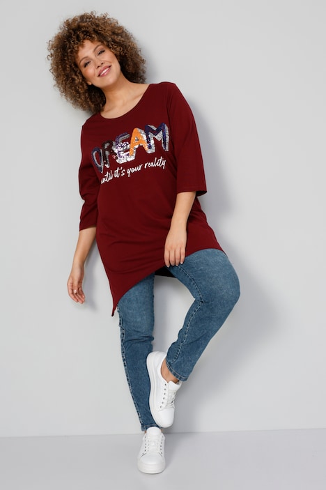 Longshirt, Pailletten-Schriftzug, Zipfelsaum