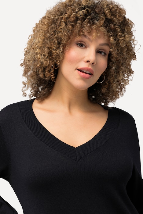Pullover, V-Ausschnitt, Langarm, weicher Feinstrick