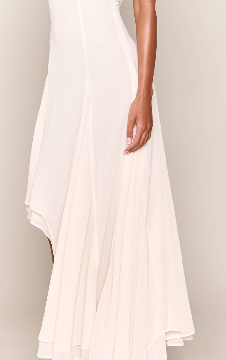Crème Robe Mi-longue Asymétrique Fluide En Mousseline Contrastée Tall