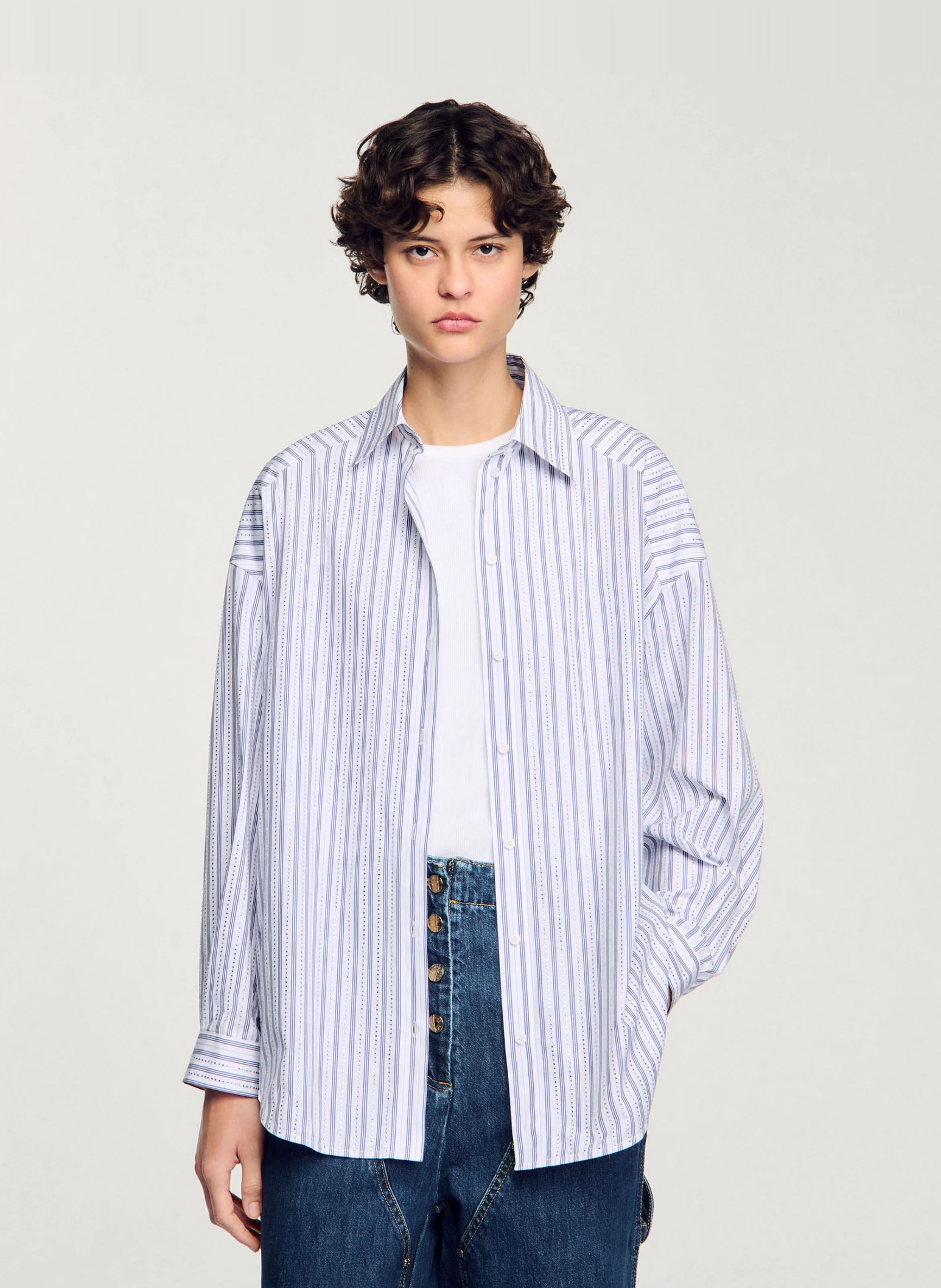 Chemise ample rayée en coton| Blanc