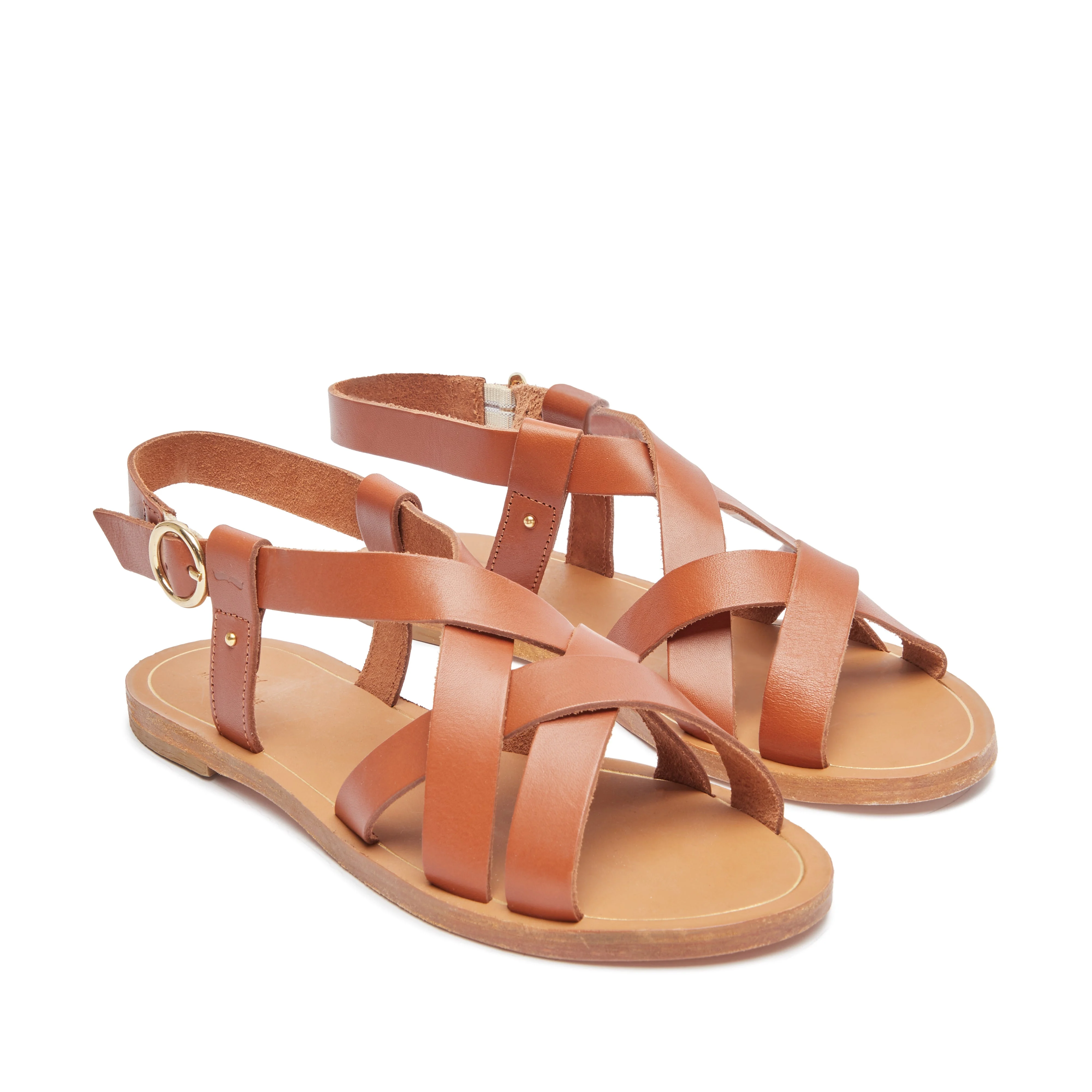 LISA - Sandales plates lisa - cuir camel | Marron