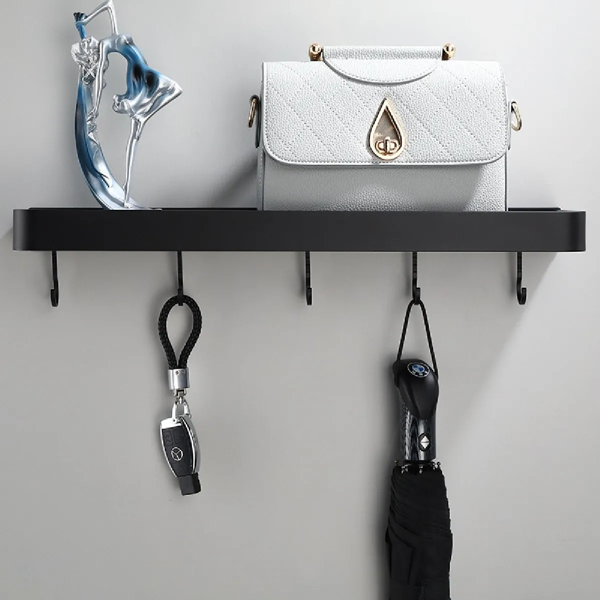Universal Étagère de douche noir en aluminium - Montage mural et porte-serviettes