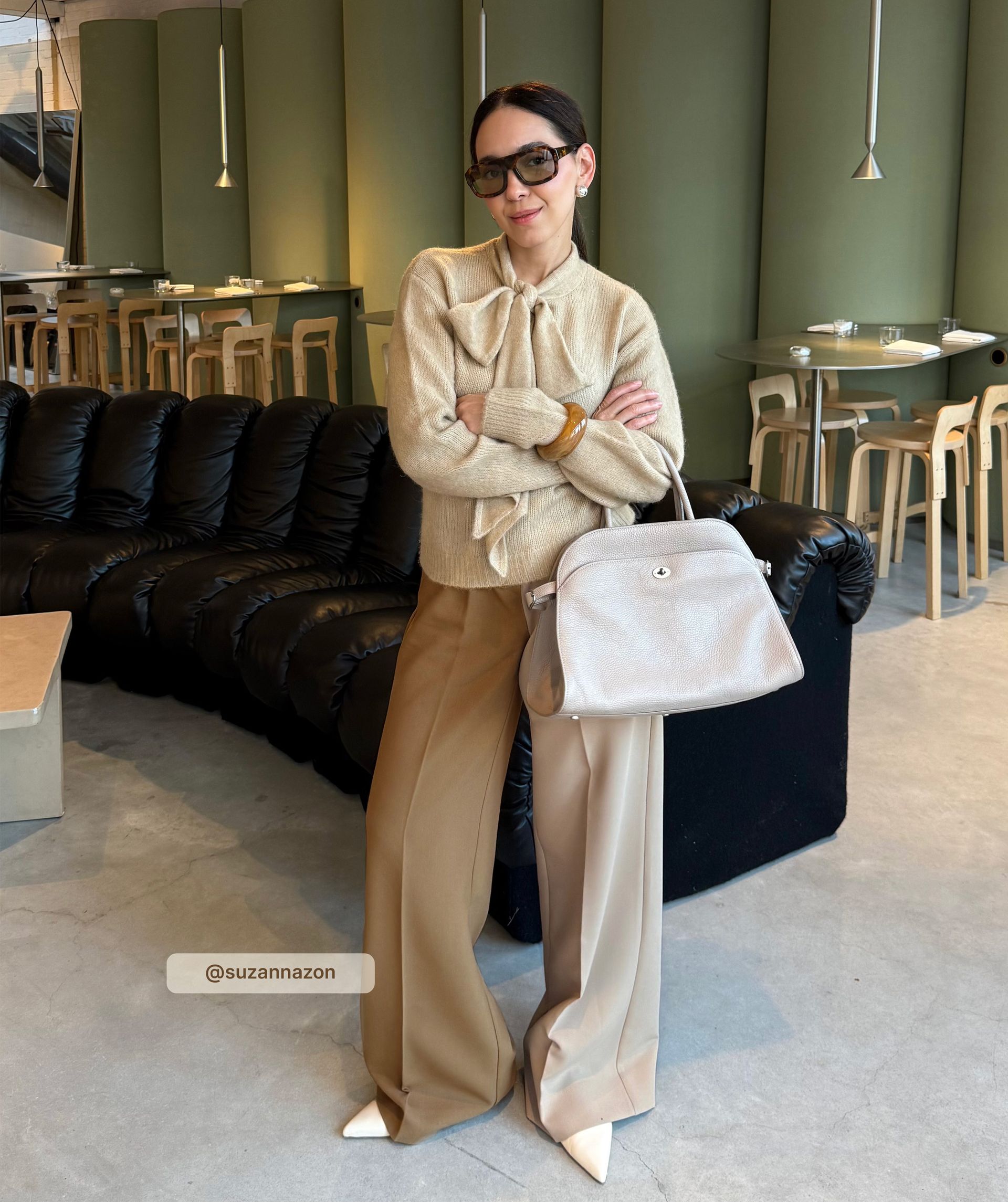 JV-EMMA two-tone mid rise wide leg pantalon - khaki light camel