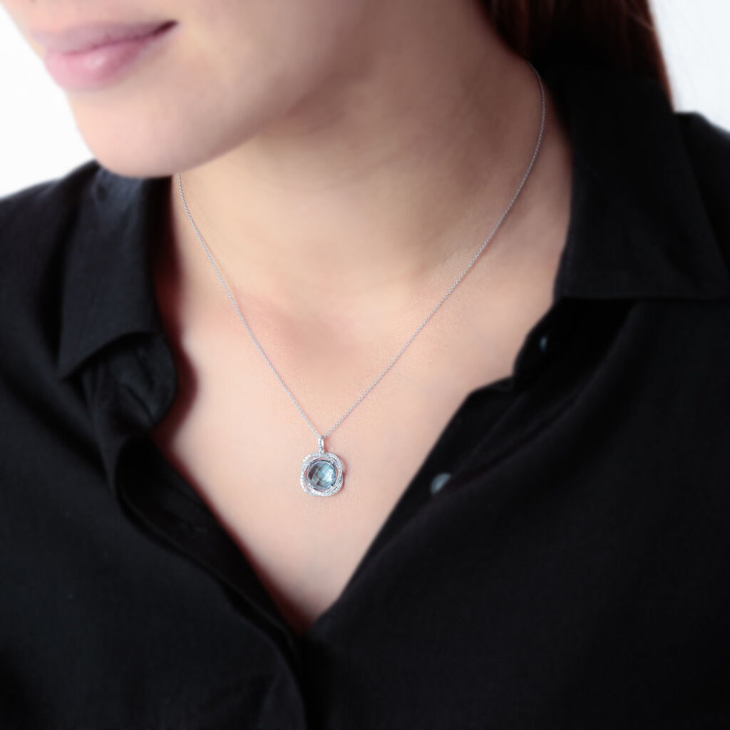 Collier Marie-jacqueline Or Blanc Topaze Et Diamant
