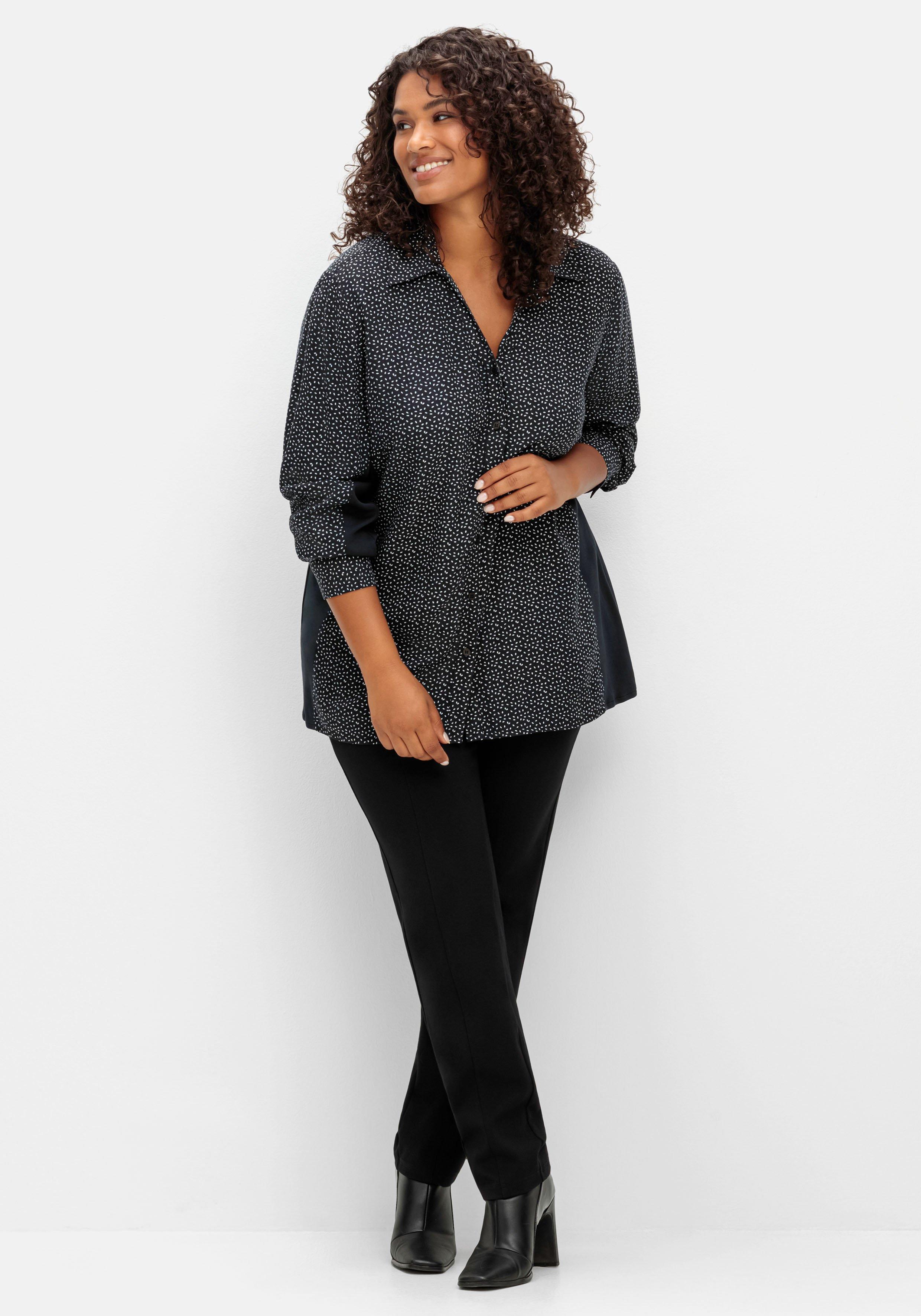 Bluse mit Print und elastischen Einsätzen