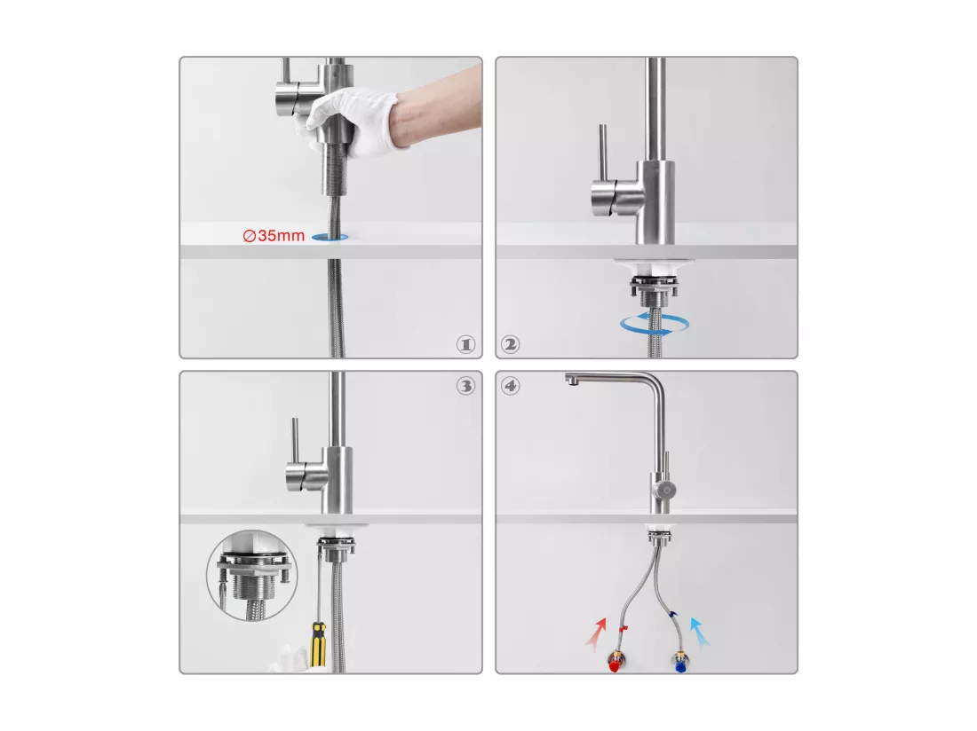 Cecipa max 2PCS Robinet de Cuisine Pivotant à 360° Mitigeur Evier avec Mousseur Démontable Robinet évier Eau Froide et Chaude Brossé,EU Modèle