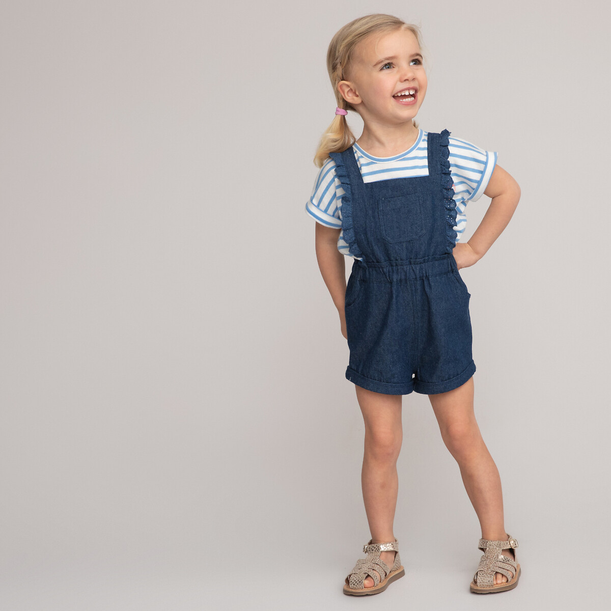 COLEÇÃO LA REDOUTE<br>Jardineira curta em denim claro