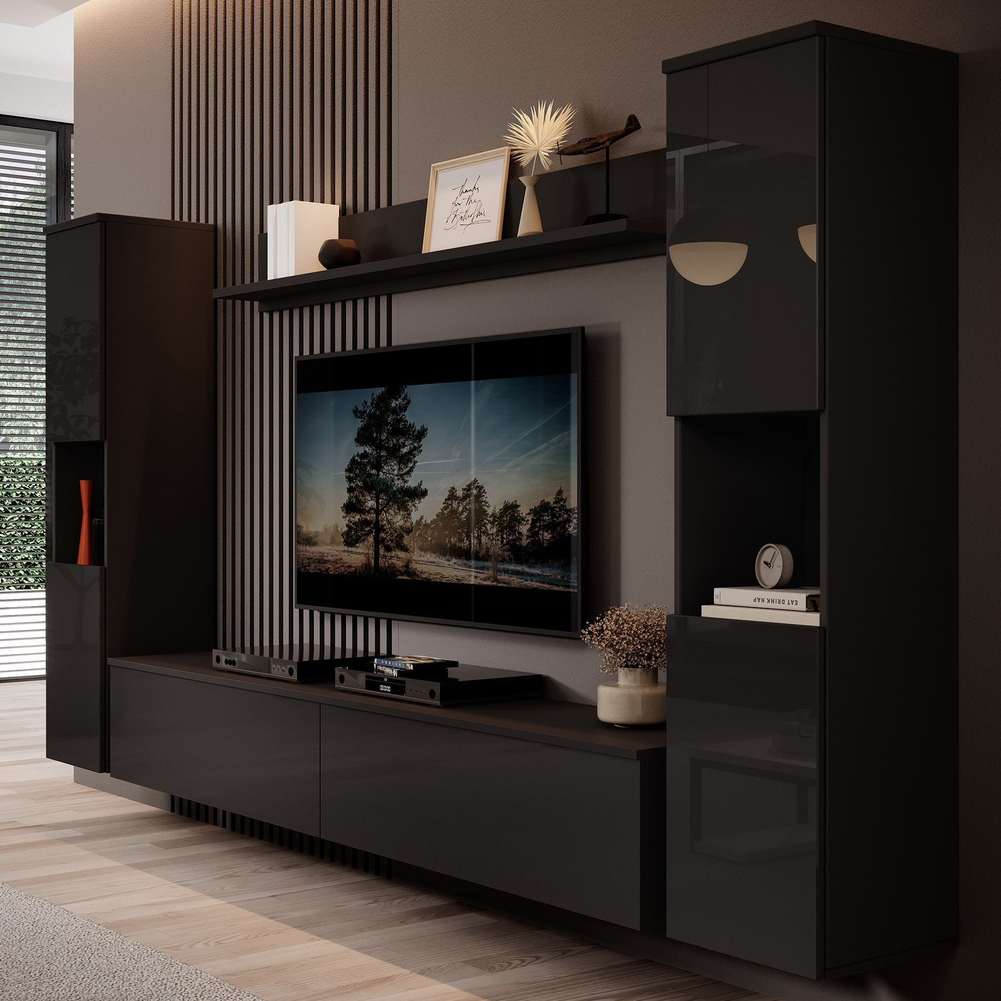 Pure XL - Wandmeubel - Zwart - 180x33x130 cm