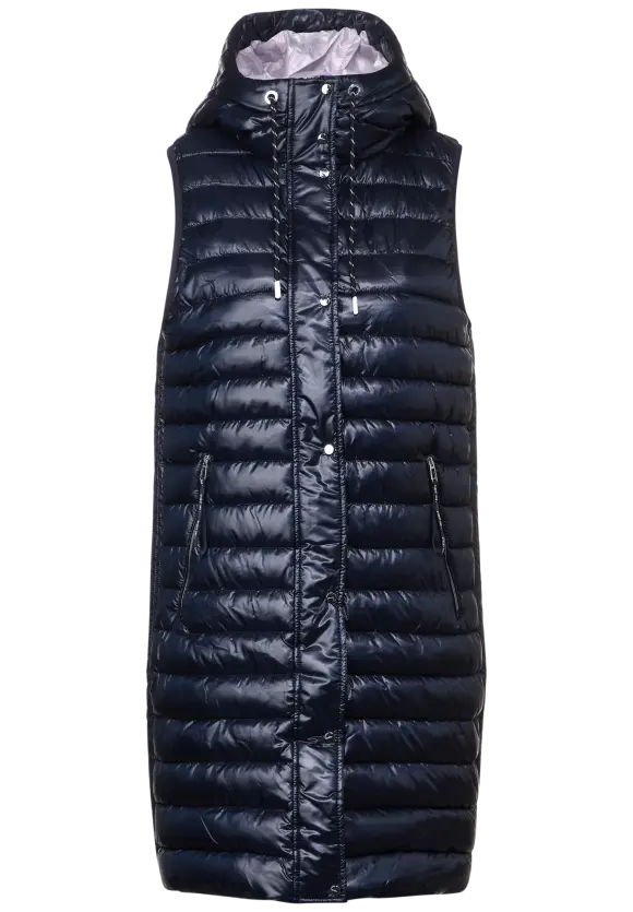 Long Kapuzen Steppweste - gravity blue