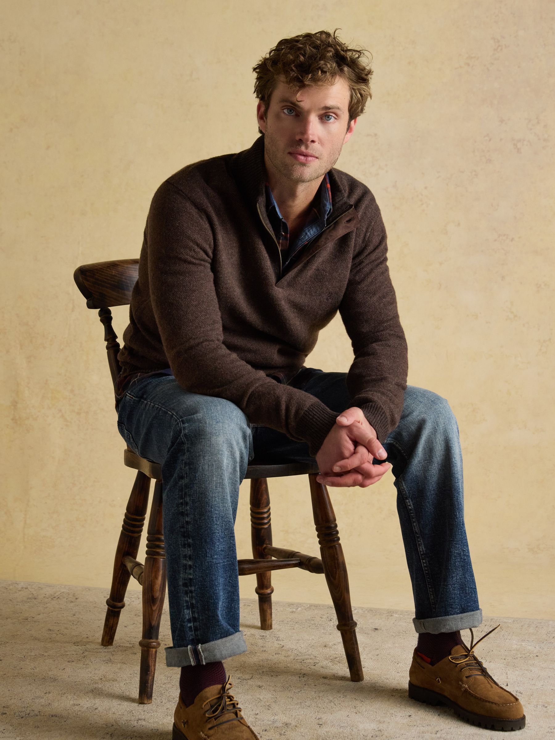 Bruin - Joules Highland Wool-Rich Button Quarter Zip Jumper