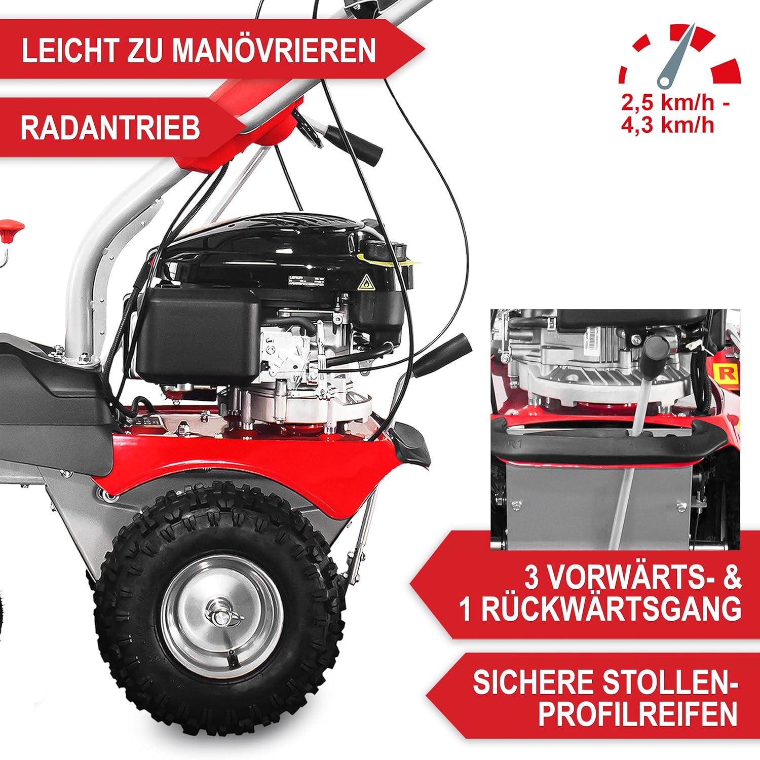 Kehrmaschine Benzin – TÜV Rheinland geprüft – GS-Zertifikat – 100 cm Kehrbürste – 196 cm3 Motor – inkl. Auffangbox Schneeschild – Maschine für große außen Flächen zum Schmutz & Schneeräumen
