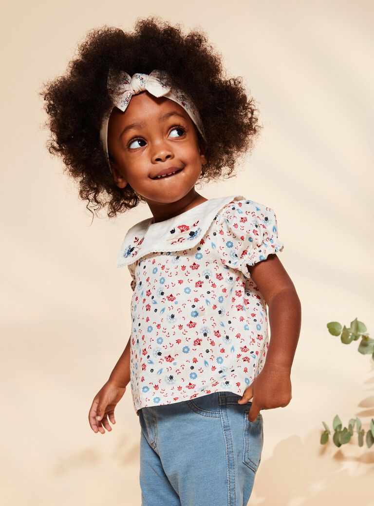 Blouse écru fleuri