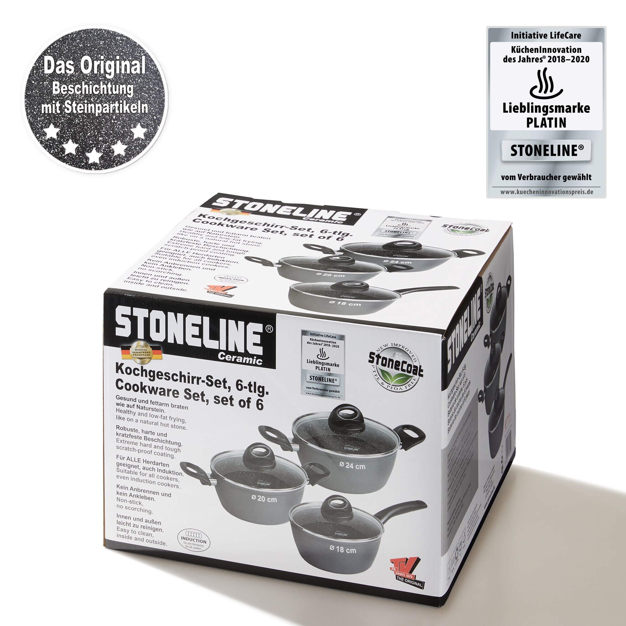 STONELINE® CERAMIC Kochgeschirr-Set, 6-tlg. mit Glasdeckeln