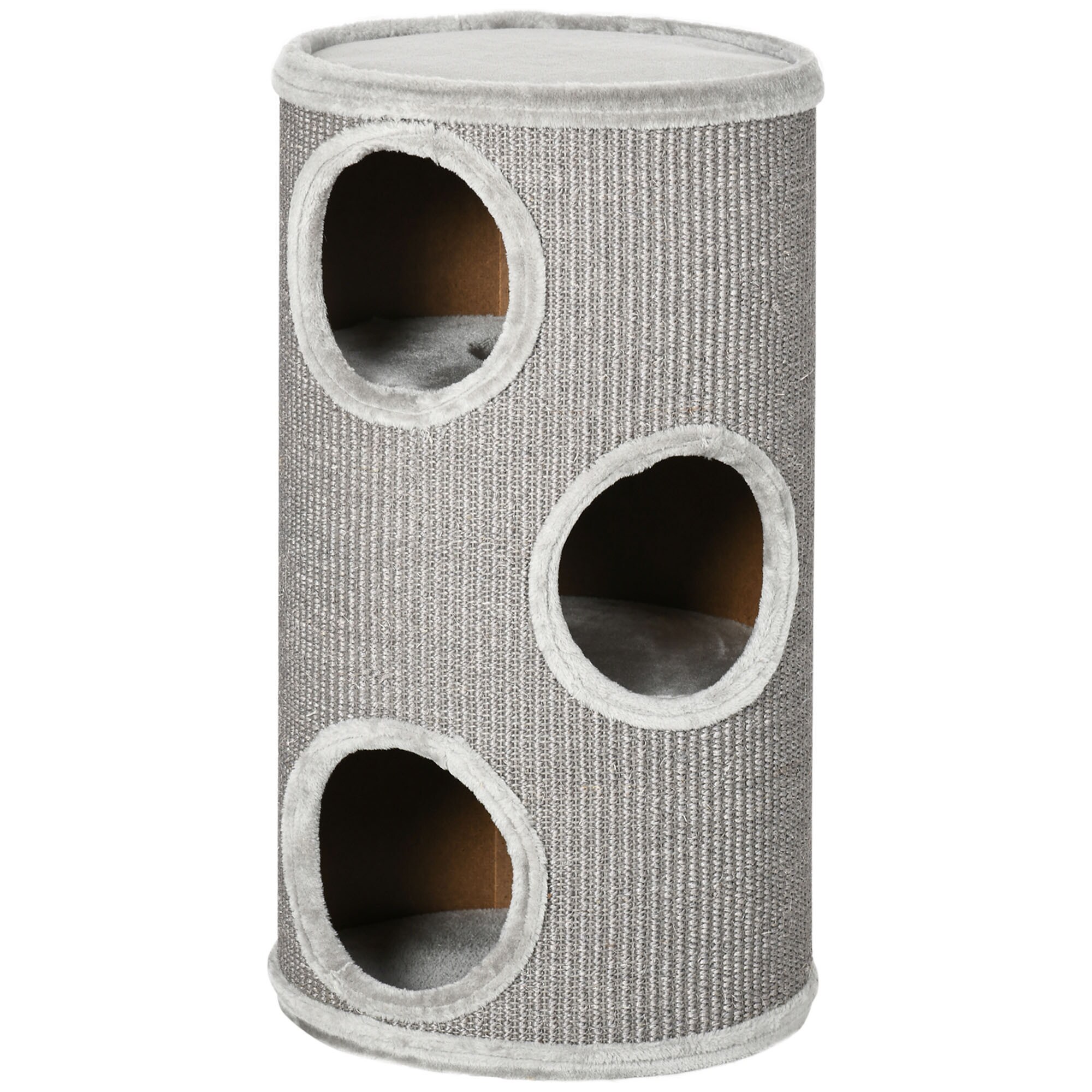 PawHut Kratztonne mit 3 Höhlen grau 38L x 38B x 70H cm
