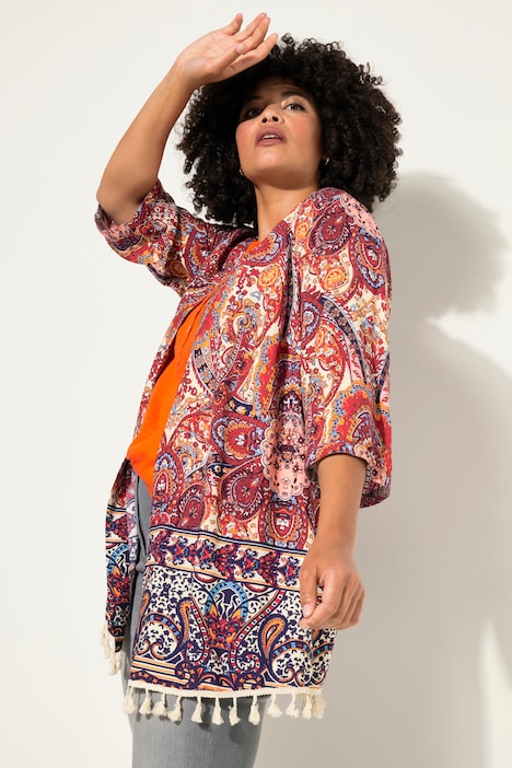 Kimono, Mustermix, offene Form, weite 3/4-Ärmel
