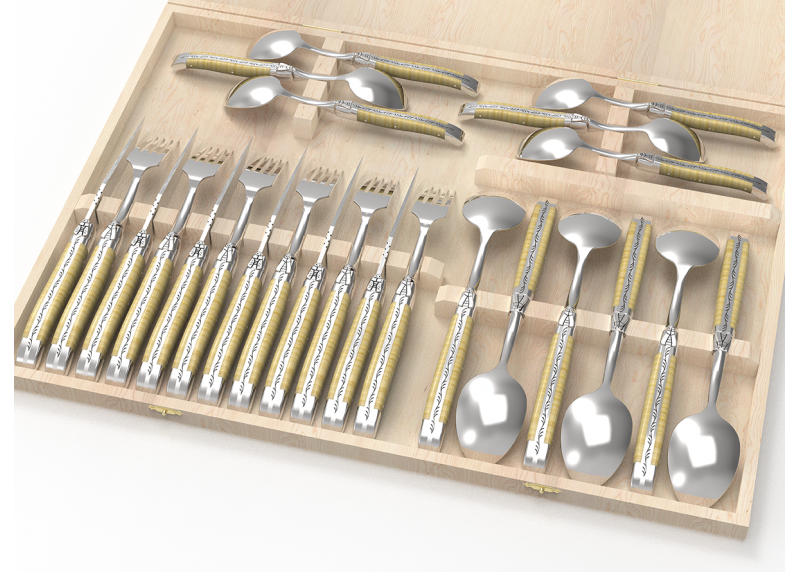 Service Laguiole de 24 pièces avec un manche en bois de gaïac et mitres en acier inoxydable