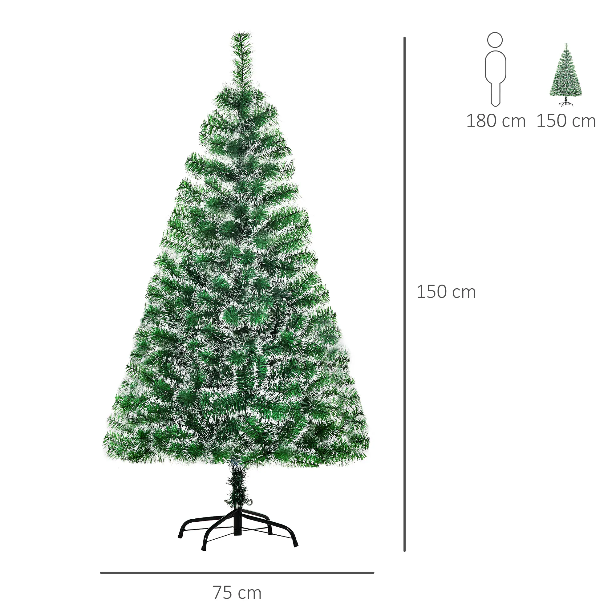 HOMCOM Künstlicher Weihnachtsbaum mit Metallständer grün 75 x 150 cm (ØxH)